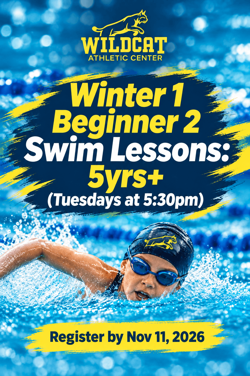 Winter 1 Beginner 2 Swim Lessons: 5yrs+ (Tuesdays at 5:30pm)